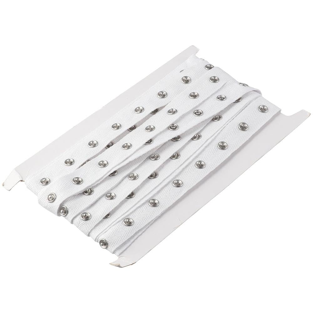 YYlingx 3 Yards White Sewing Snap Button Tape Trim, 0.8 Inch Wide Soft Cloth Cotton Snap Button Ribbon Press Stud for DIY