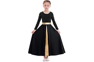 Z&X Girls Praise Dance Dress Full Length Wide Swing Skirt Long Sleeve Liturgical Worship Church Robe Lyrical Dancewear