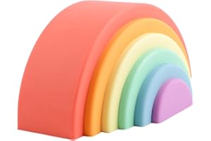 BLUE GINKGO Silicone Rainbow Stacker - Montessori Rainbow Nesting Puzzle | Kids and Toddler Stacking Toy | Stacking Rainbow Puzzle, Sensory Rainbow Toys - 6 Layers (Matte