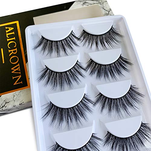 ALICROWN 3D Eyelashes Pack False Eyelashes Mink Fur Hand-Made Dramatic Thick Crisscross Deluxe Nature Fluffy Long Soft Reusable