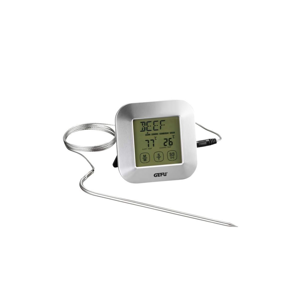 Gefu Digital Roasting Thermometer Punto, with Timer and LCD Display, Kitchen/Barbecue Thermometer, 21790