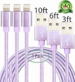 Abloom 3pcs 3,6,10ft Lightning Cable Nylon Braided Charging Cable Extra Long USB Cord for iphone 7,7, 6s,6s plus,6plus,6,5s 5c 5,iPad Mini, Air,iPad5,iPod 7on iOS9.(Purple)