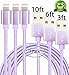 Abloom 3pcs 3,6,10ft Lightning Cable Nylon Braided Charging Cable Extra Long USB Cord for iphone 7,7, 6s,6s plus,6plus,6,5s 5c 5,iPad Mini, Air,iPad5,iPod 7on iOS9.(Purple)