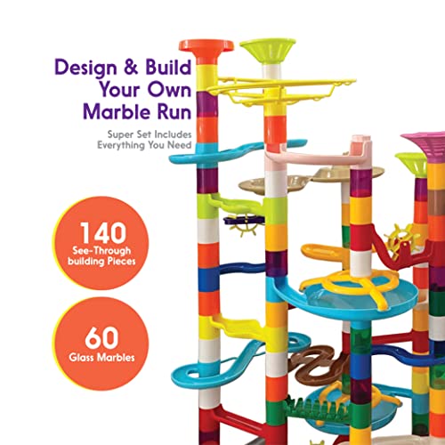 Marble Master Marble Run 200pc Building Set & Glow in The Dark Glass Marbles for Boys & Girls