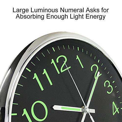 OCEST Wall Clock, 12 Inch Silent Non-Ticking Quartz Wall Clock with Night Light Large Display Battery Operated for Indoor Kitchen Office Bathroom Living Room Garage(Silver)