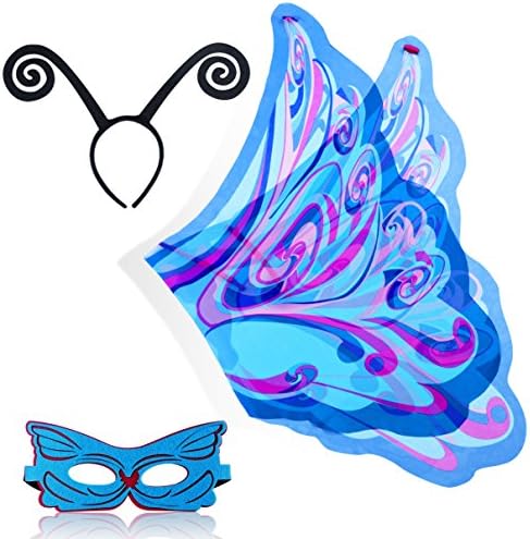 Zaleny Butterfly Wings Costume Dress-Up Set Fairy Rainbow Blue Wings Headband Mask