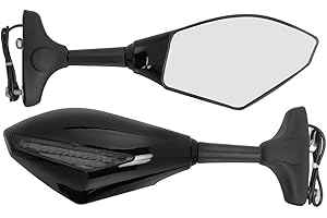 Amazinea 2pcs Front&Black Intergrated Amber LED Turn Signal Blinker Rearview Side Mirror for Honda Yamaha Kawasaki Ninja (Smo