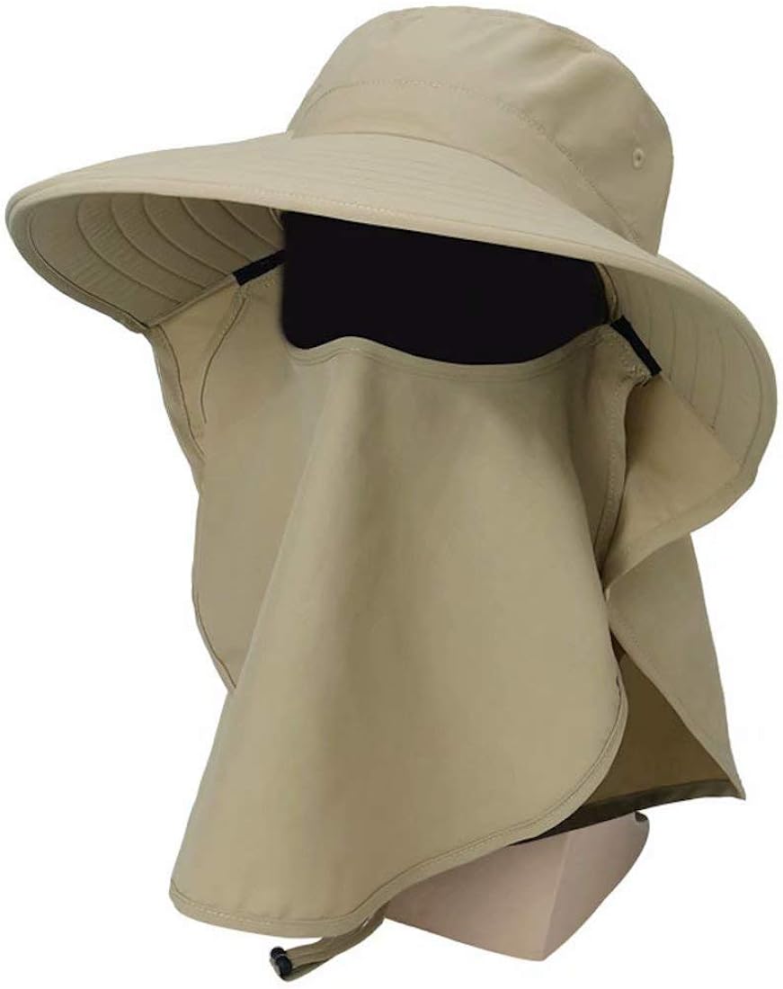 Home Prefer Mens Wide Brim Sun Hat with Neck Flap UPF50+ Fishing Hat with Face Cover Sunblock Hat Khaki at  Men’s Clothing store