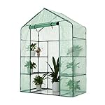 iKayaa Outdoor Mini Walk In Greenhouse 3 Layer W/ 4 Shelves Reinforced PE Cover Metal Frame 56"x29"x77"