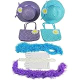 Butterfly Twinkles Girls Tea Party Dress Up Set Hats Purses Boas Gloves Necklaces Blue Purple Morgan, Small