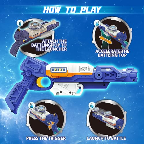 INFINITY NADO S7 Spinning Tops 2PCS with Modular Sand, 2 Launcher Gun/Bow Infinite Acceleration, Metal Top Type Defense/Resistance Rotation Right/Left, Toy for Boys and Girls 5-12 Years Old