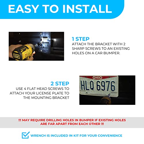 Universal Front Bumper License Plate Bracket, Plate Holder Set with 6