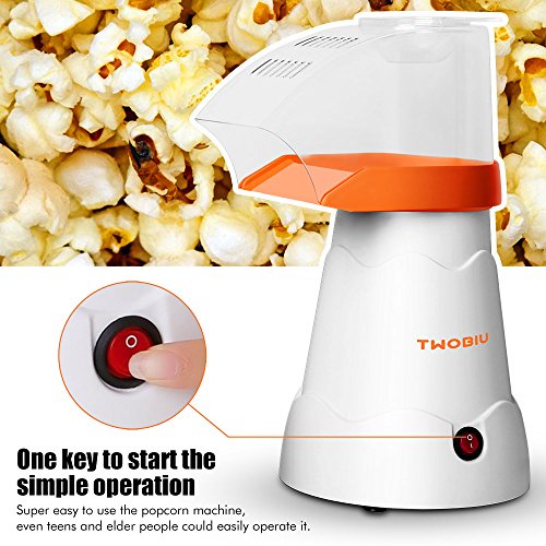 TWOBIU Popcorn Machine, Popcorn Maker, Hot Air Popcorn Popper with FDA