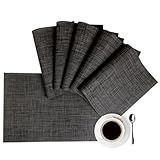 Placemats,HQSILK Table Mats,Placemat Sets of 6 Non-Slip Washable Coffee Mats,Heat Resistant Kitchen Tablemats For Dining Table (Dark Gray)