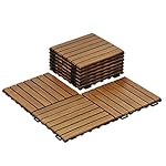 FURINNO FG161033 Tioman Outdoor Floor Wood Tile Interlock 10 Piece/CTN, Honey Oak Color Doormats