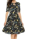 ACEVOG Women's Casual Short Sleeve Floral Printed Fit and Flare Party Dress