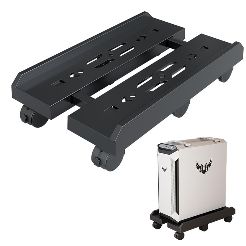 Niciksty Mobile PC Computer Tower Stand, Adjustable Computer PC Tower Stand with 6 Rolling Caster Wheels Fits Most PC Under Desk-Black