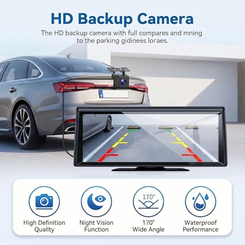 8.1" Portable Wireless CarPlay Stereo with 2K Dash Cam & 1080P Backup Cam | Wireless CarPlay/Android Auto, Voice Control, Split Screen, Plug & Play, 2K Dash Cam + 1080P Rear Cam