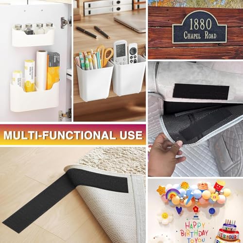 3M Velcro Strips with Adhesive, Heavy Duty Hook and Loop Tape, Strong Self Sticky Interlocking Fasteners for Sewing, Photo Frames, Carpets, Car, DIY, and Home Use (Black, 1” x 10Ft)