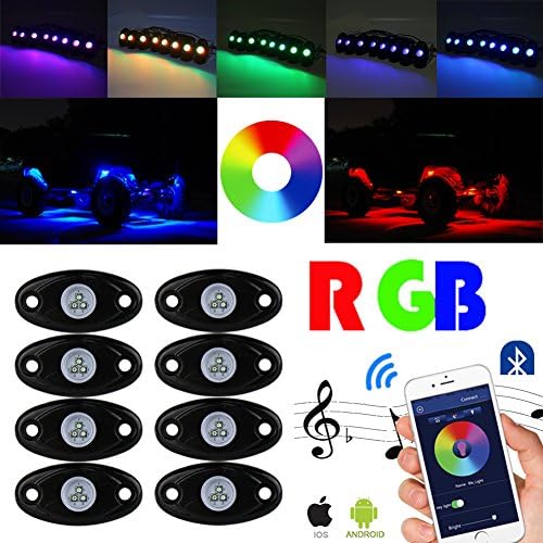 OVOTOR 8 Pods RGB LED Rock Light Bluetooth APP Remote Off Road LED Under Bottom Lamps Kit with Multifunction for Truck Jeep SUV ATV Boat