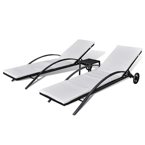 vidaXL Sonnenliege Set 3-TLG. Poly Rattan Schwarz Relaxliege Gartenmöbel Tisch