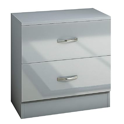 Chilton Grey High Gloss 2 Drawer Bedside Cabinet Small Chest Of