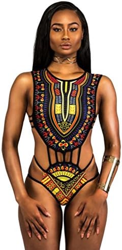 iNaCool Women African Print Bikini Set Vintage Folk Swimwear Push-up Padded Bra Swimsuit Beach Suit Wear