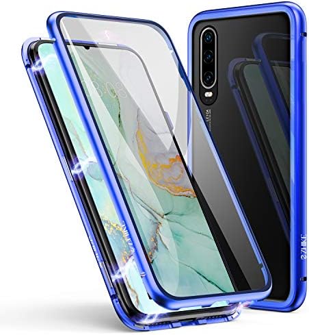 ZHIKE Huawei Mate 20 Pro Case, Magnetic Adsorption Case Front and Back Tempered Glass Full Screen Coverage One-Piece Design Flip Cover for Huawei Mate 20 Pro (Clear Blue)