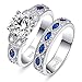 BONLAVIE 3.5ct Round Cut Cubic Zirconia Ring Wedding Ring Set Created Blue Sapphire Ring Marquise Ring for Women 925 Sterling Silver Ring Rhodium Plated Engagement Ring Size 5-10