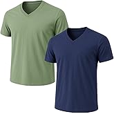 2-Pack Bulk Men’s V-Neck T-Shirts – Soft Pre-Shrunk Premium Cotton, Short Sleeves, Reinforced Collar, Crew Neck, Casual Fit