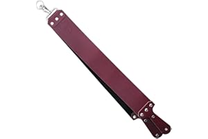 PARKER SAFETY RAZOR Parker Handmade Latigo Leather Strop for Straight Razor & Knife Sharpening – USA Made, Paddle Handle w/Brass Chicago Screws, Twin Canvas & Leather Straps (3″ × 27″) (RED)