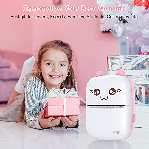 Pocket Mini Printer, Bluetooth Wireless Mini Thermal Printer with Android or iOS APP for Pictures, Receipts, Notes, Lists, Messages, QR Codes Print, Portable Smart Printer,Pink