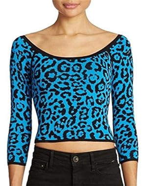 Women's Leopard Print Cropped Knit Top, Blue