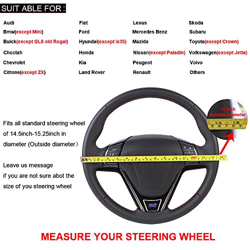 O SHI CAR Buttermilk Skin Steering Wheel Cover Universal, Classical DIY Soft Sew Car Steering-wheel Case With Needle And Thread For Diameter 14.5-15.3 Inch Red - Thumbnail 3
