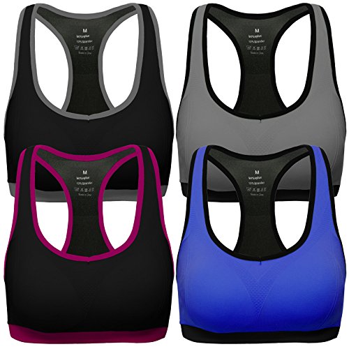 Mirity Women Racerback Sports Bras - Medium Impact Workout Gym Activewear Bra Color Pack of 4 Size S