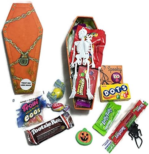 Happy Halloween ~ Fun Coffin Shaped Treat Boxes ~ Filled with Fun Favors and Assorted Treats (8 oz)