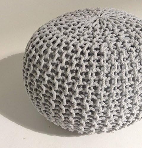 Handmade Round Knitted Pouf - Glacier Gray - 50x35cm - Ottoman Footstool