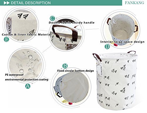 FANKANG Storage Bins, Nursery Hamper Canvas Laundry Basket Foldable with Waterproof PE Coating Large Storage Baskets for Kids Boys and Girls, Office, Bedroom, Clothes,Toys (Plane)