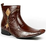 Delli Aldo M-668 Brown Mens Square Toe Dress Ankle Boots Shoes Celtic Styled in Italy w/ Leather Lining and Full Side Zipper