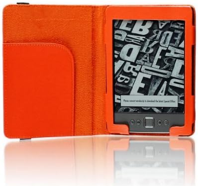 SAVEICON Orange Premium Quality Custom Fit Folio Leather Case Cover for Latest Generation 2011 Kindle 4 Wi-Fi 6" E Ink Display (4th Generation 6" Kindle Wi-Fi Without Keyboard)