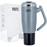 Matte 40 oz tumbler with handle and straw - Leak Proof Tumbler - Insulated Tumblers - Stainless Steel Tumbler - Hot and Cold Drinks (Steep Cliff Gray - 40oz)
