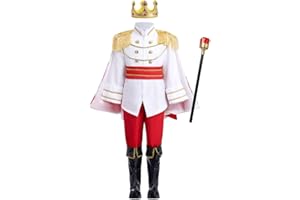 Costumes for Boys, 120cm Boys Kids Royal Prince Costume Outfits Long Sleeve Jacket Pants Crown Belt Set Blue Prince Costume