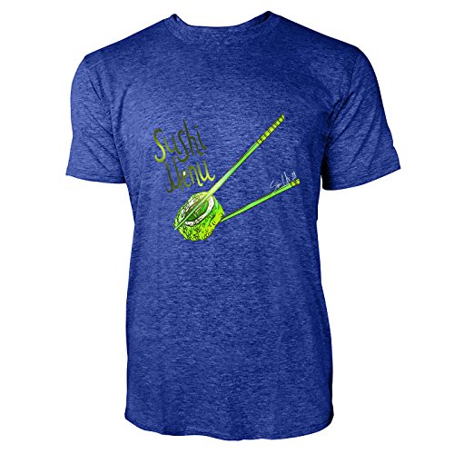 SINUS ART® Sushi Menu Herren T-Shirts in Vintage Blau Cooles Fun Shirt mit tollen Aufdruck