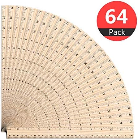 Wooden Rulers, ASIBT Student Rulers Wood School Rulers Measuring Ruler Office Rulers,2 Scale,30 cm and 12 Inch (64 PCS)