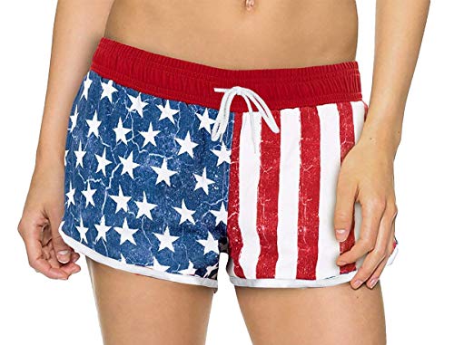 For G and PL Women's American Flag 4th July Casual Tankini Swim Board Shorts Briefs Bottom Patriotic L