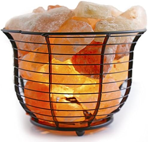 100% Natural Himalayan Salt Wire Mesh Basket Lamp w/ Dimmer Switch Light Bulb
