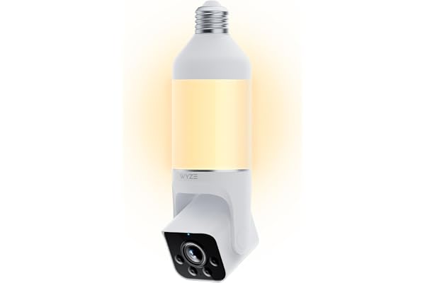 WYZE Bulb Cam Security Camera, 2K HD Outdoor Light Bulb Camera, Color Night Vision, Dimmable LED Bulb, Motion Detection, Siren Alarm, Works w/Alexa/Google Assistant. Free Expert Support (Renewed)