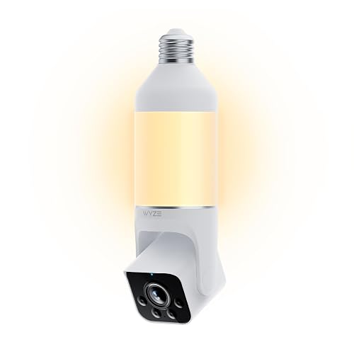 WYZE Bulb Cam Security Camera, 2K HD Outdoor Light Bulb Camera, Color Night Vision, Dimmable LED Bulb, Motion Detection, Siren Alarm, Works w/Alexa/Google Assistant. Free Expert Support (Renewed)