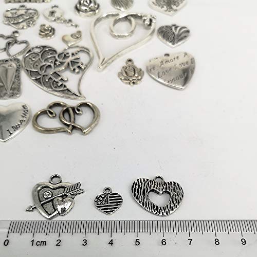 Dandan DIY Random 20pcs Anti-Silver Alloy Charm Pendant Valentine's Day Mother's Day Gift Jewelry Making (Love Heart) - Thumbnail 2