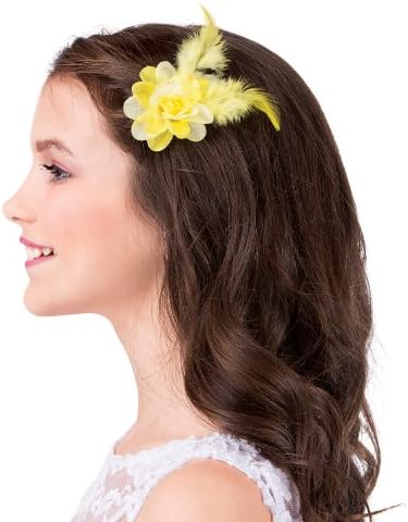 Flower and Feather Hair Clip Pair,D2360YEL,Yellow,One-Size